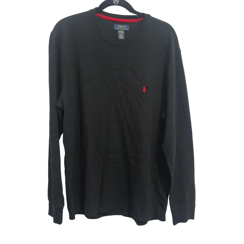 Polo Ralph Lauren Thermal Shirt Black Waffle Knit Long Sleeve Sleepwear Mens XL